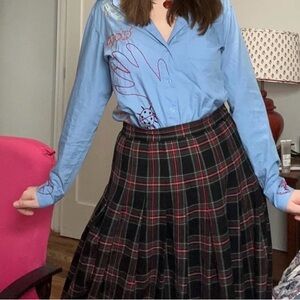 L.L. Bean Black and Red Plaid A-Line Skirt